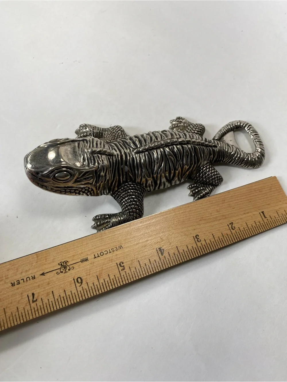 Metallic Silver Lizard Iguana Reptile Ornament Bottle Opener Twist and Non Twist
